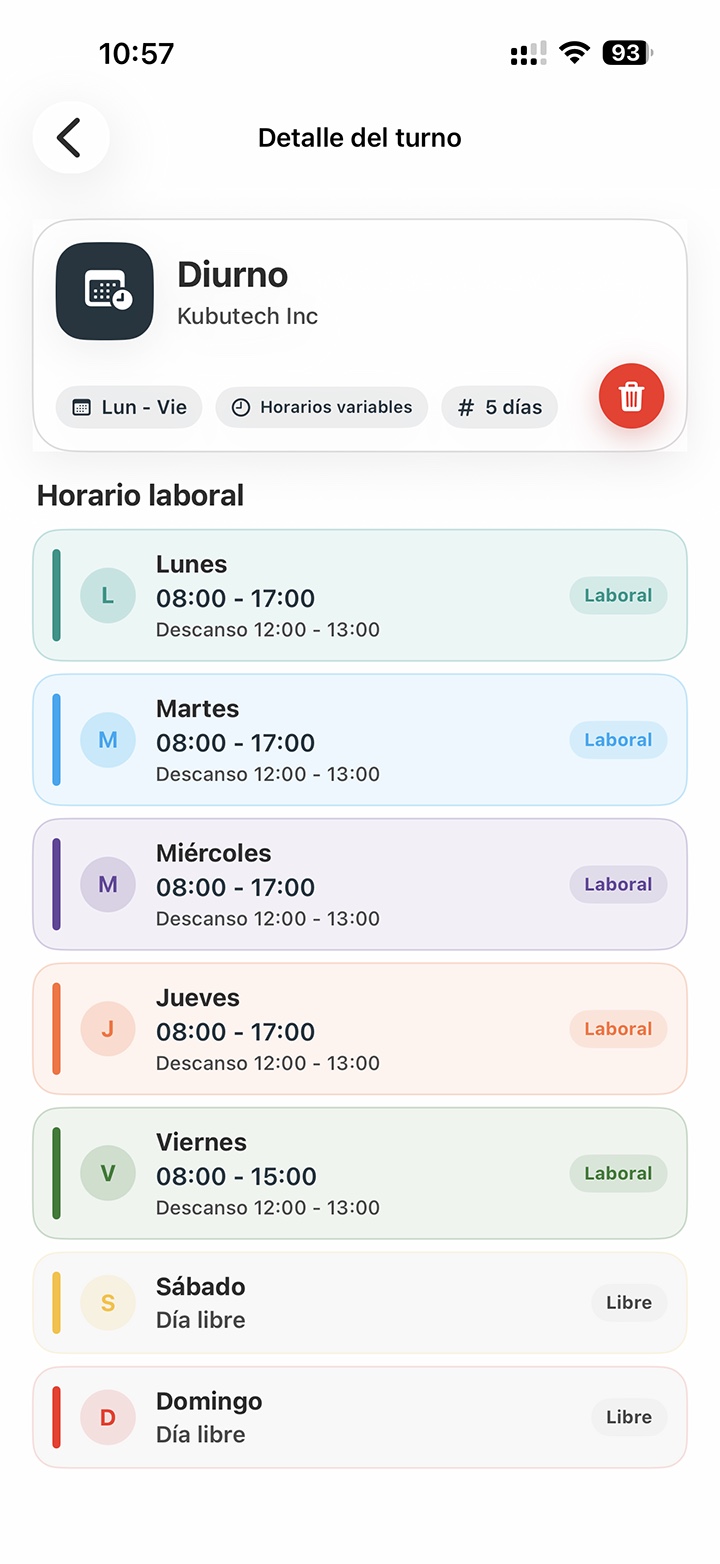 Detalle de turno en EmpPass - horario asignado al colaborador